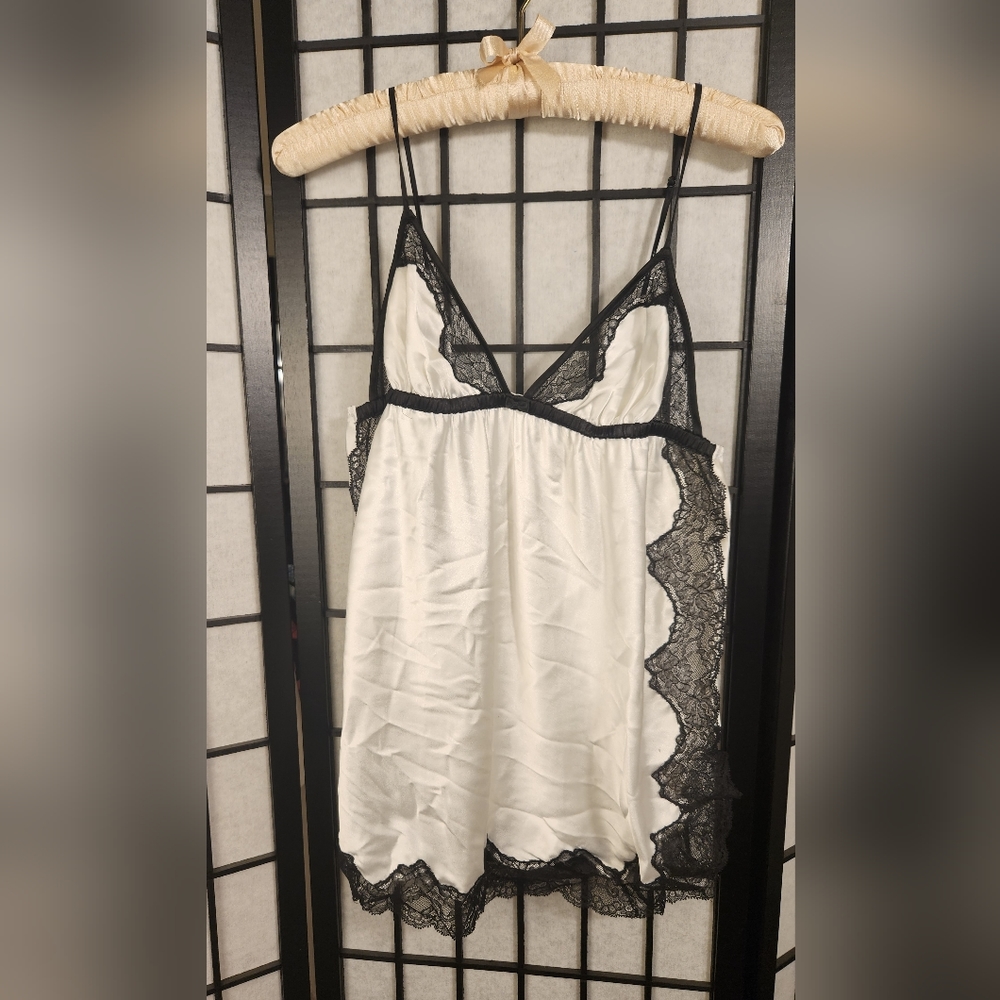 Victoria's Secret white babydoll top with black lace